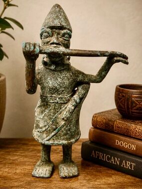 Vintage Dogon Bronze Figure Sculpture Mali West Africa Lost Wax Tribal Art 12"
